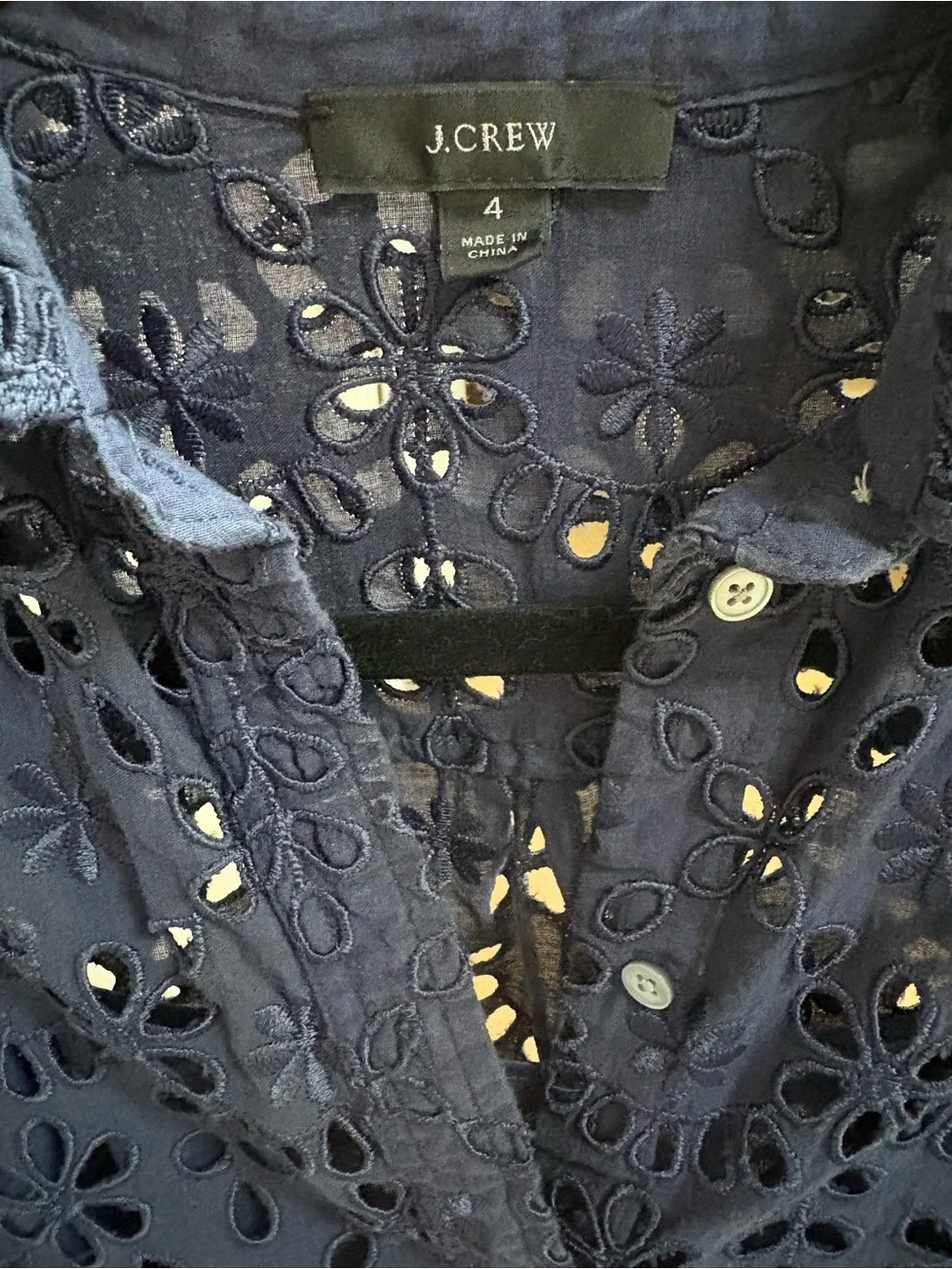 J. Crew Navy Floral Eyelet Button-Down Shirt